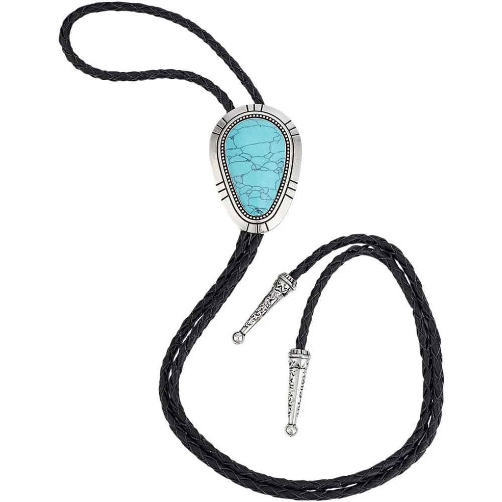 

Ожерелье с ковбойским галстуком-боло в стиле вестерн, ожерелье из натуральной кожи с тесьмой и бирюзовым камнем