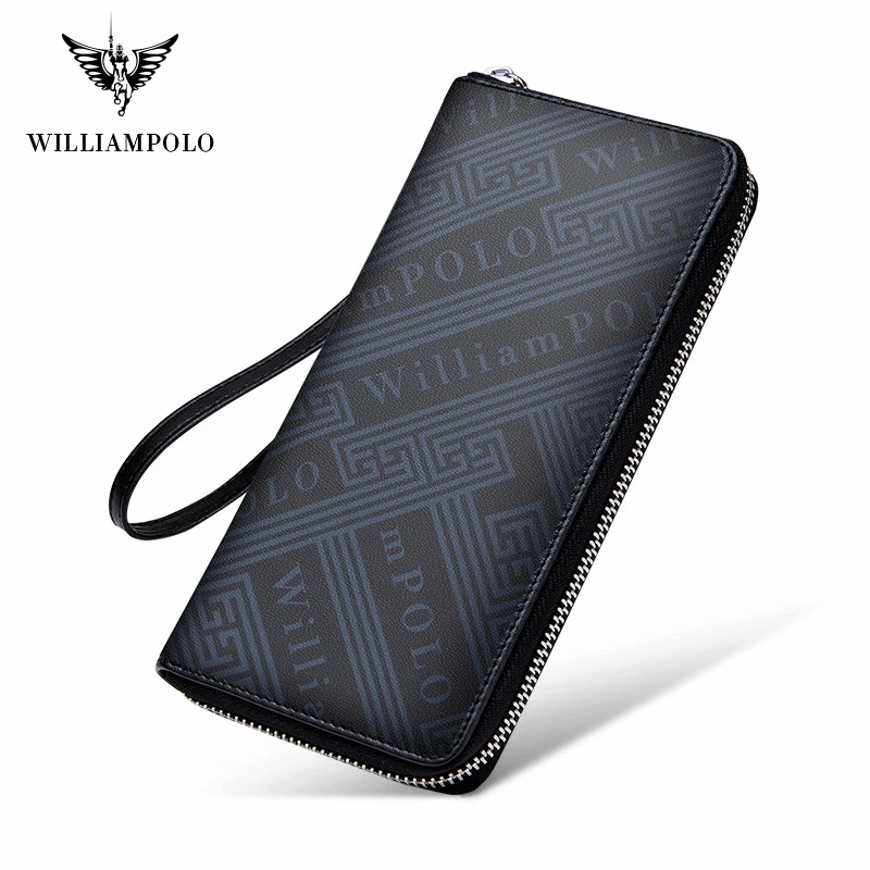 WILLIAMPOLO Brand Men\'s Luxury Leather Wallet Long Men\'s Clutch Bag Business Casual Zipper Wallet Card Holder Men\'s Bag Purse