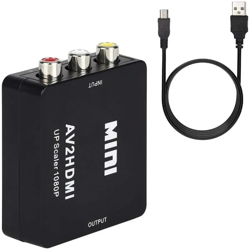 For RCA To HDMI 1080P AV To HDMI Converter with USB Charge Cable, Mini RCA Composite CVBS Adapter Supporting PAL/NTSC Suitable