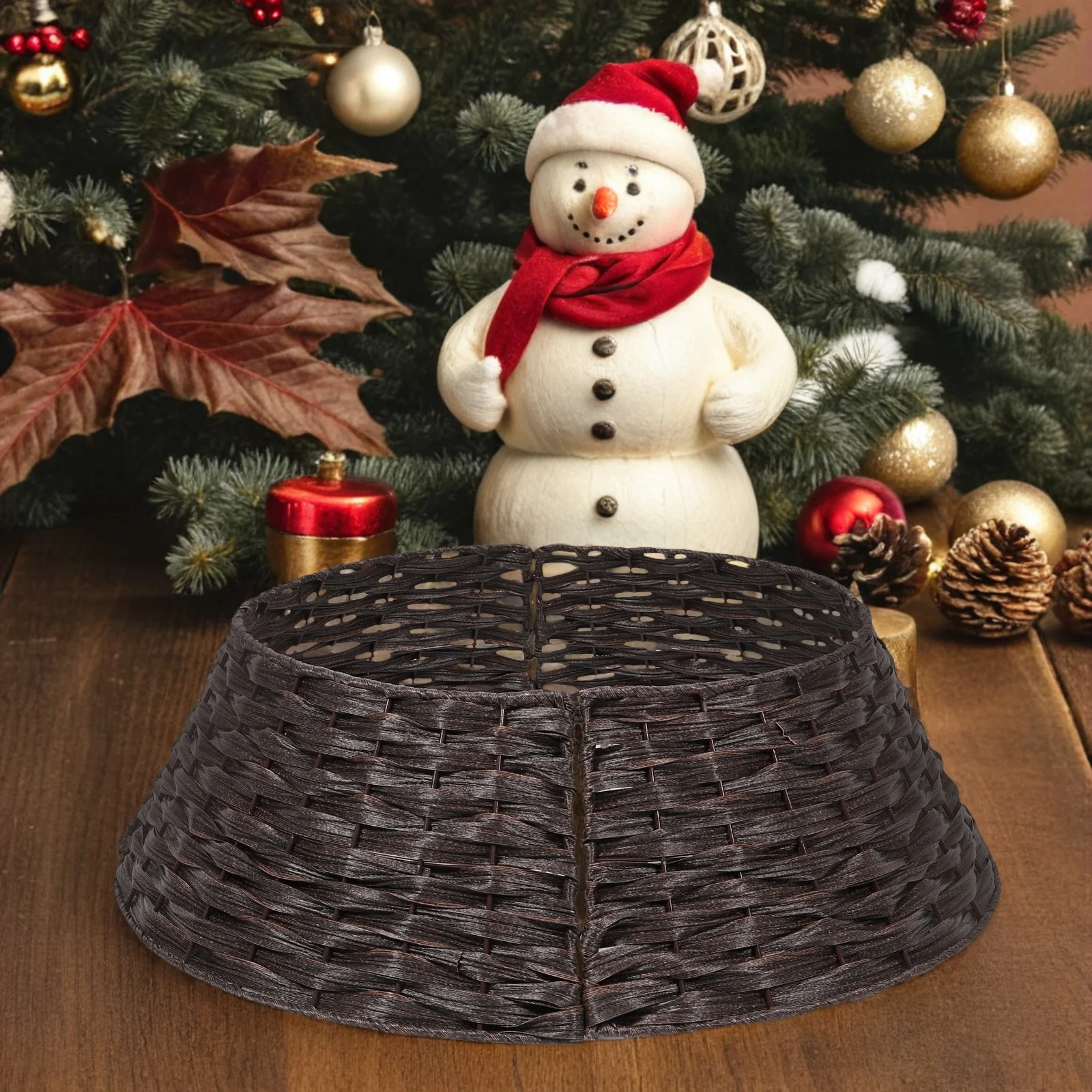 

Christmas Tree Skirt Brown Small Size Plastic Material Vintage Decor Base Collar For Home Garden Bar Hotel Christmas Decor