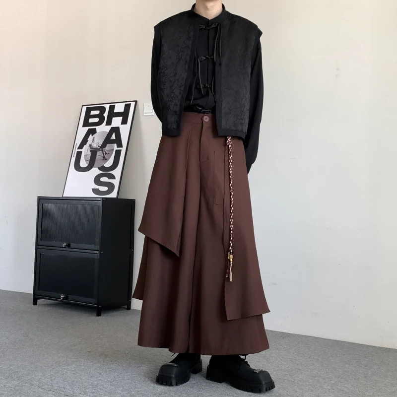 2024 Spring Men Wide Leg Pants Men Solid Loose Button Joggers Oversize Irregular Trousers Men Streetwear Fashion Skirts Pants