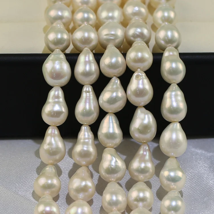 9-10mm Pointed Baroque Freshwater pearl  through-hole Loose Beads 15.5'' Strand For Necklace Bracelet Jewelry Making DIY
