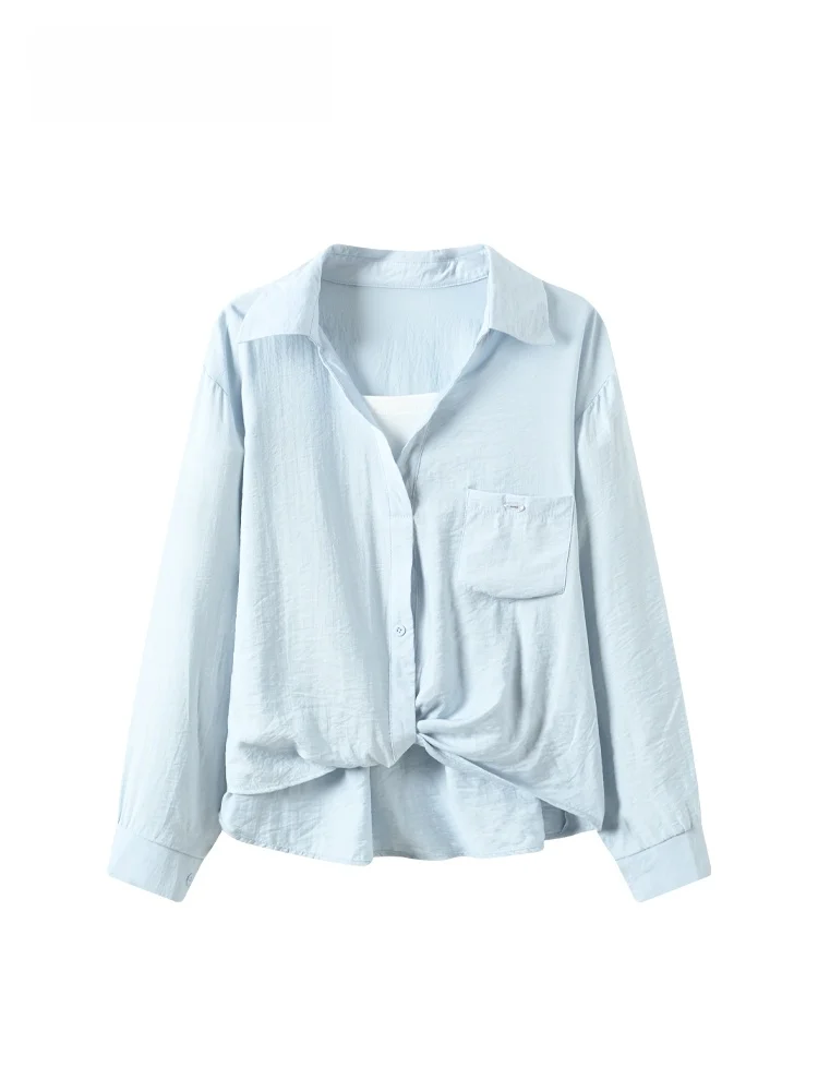 

CaraCLUB Женский модный топ большого размера с длинным рукавом, имитация двухслойности, свободный крой, новинка ранней весны