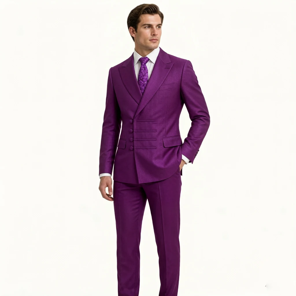 

Elegant Purple Men's Suit 2 Pieces Set with Peaked Lapel Chinese Knot Button for Wedding Party Tuxedo Slim Fit Blazer Customized