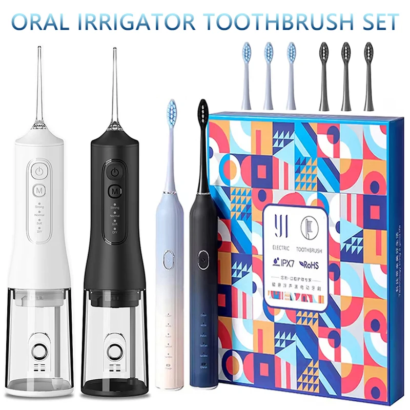 

Oral Dental Irrigator Electric Toothbrush Set Water Flosser Teeth Portable Cordless USB Dental Cleaner IPX7 Waterproof Home