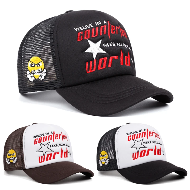 

2024 персонализированная модная новая сетчатая шляпа World Angry Expressions, вышитая уличная шляпа в стиле хип-хоп, повседневная бейсбольная шляпа с солнцезащитным козырьком для отдыха