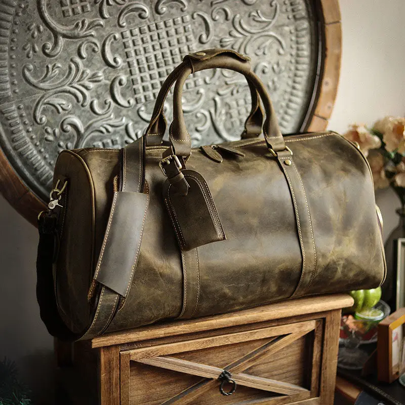 

Повседневная мужская дорожная сумка из натуральной кожи Crazy Horse, винтажная дизайнерская сумка ручной работы, вместительная сумка для путешествий, кожаная сумка-портфель