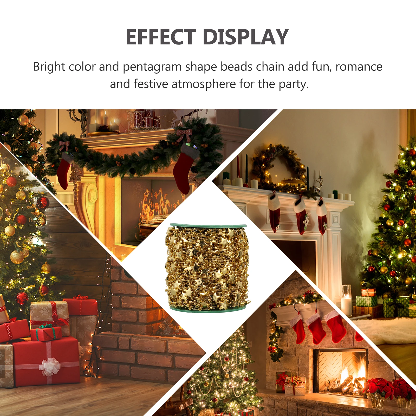 

1 Roll Five Point Star Bead Chain Ribbon Festive Decoration Ideal for Christmas Valentine Birthday DIY Craft Projects