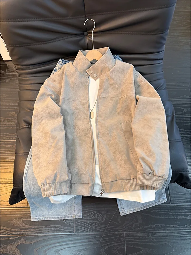 

Light ey Dyed PU Leather Jaet Cotton Jaet Men's Sle Winter ort Fur Inteated Cotton Jaet American Stand Collar