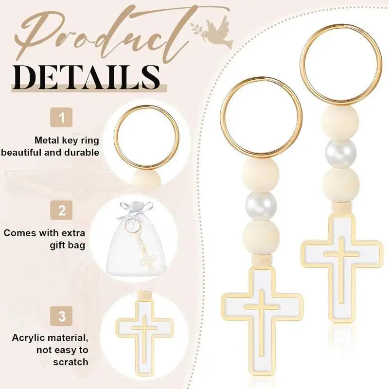 10/20Pcs First Holy Communion Favors Rosary Beads with Cross Crucifix Keychain with White Organza Bag Baptism Favors