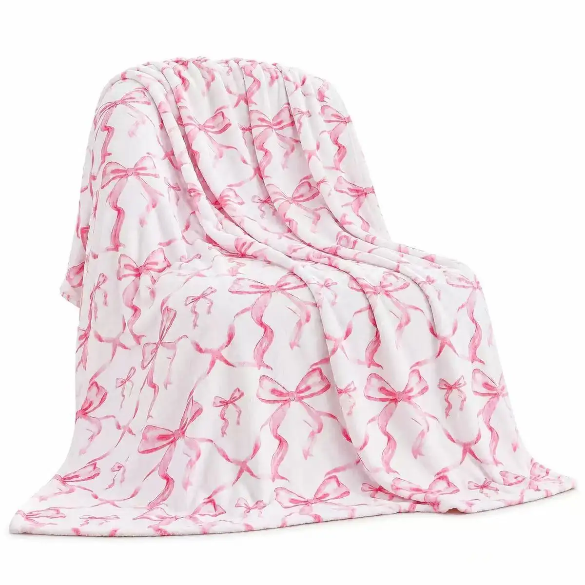 Ribbon Bow Blanket Pink Coquette Watercolor Pattern Cute Aesthetic Fleece Bedding Girly Sofa Decor Soft Flannel Throw Cover