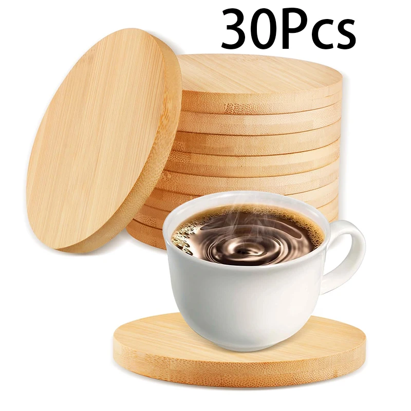 30Pcs Round Bamboo Coaster Tabletop Planters Protection for Drinks Coffee Dining Table Bar Painting Wood Home Decoration