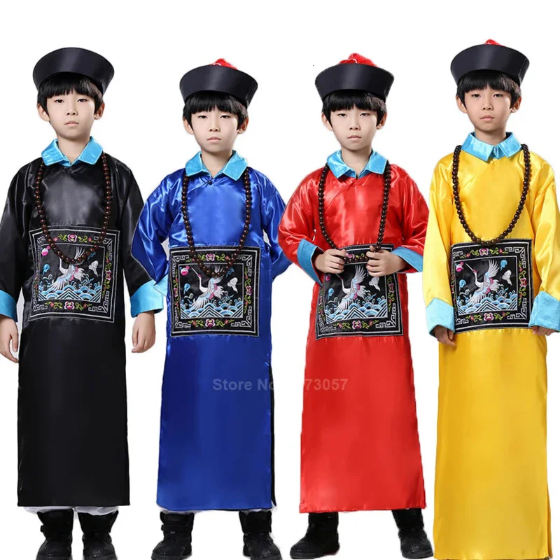 Halloween Kids Children Boys Scary Chinese Traditional Zombie Costumes Qing Dynasty Ancient Official Minister Vampire Tang Suit