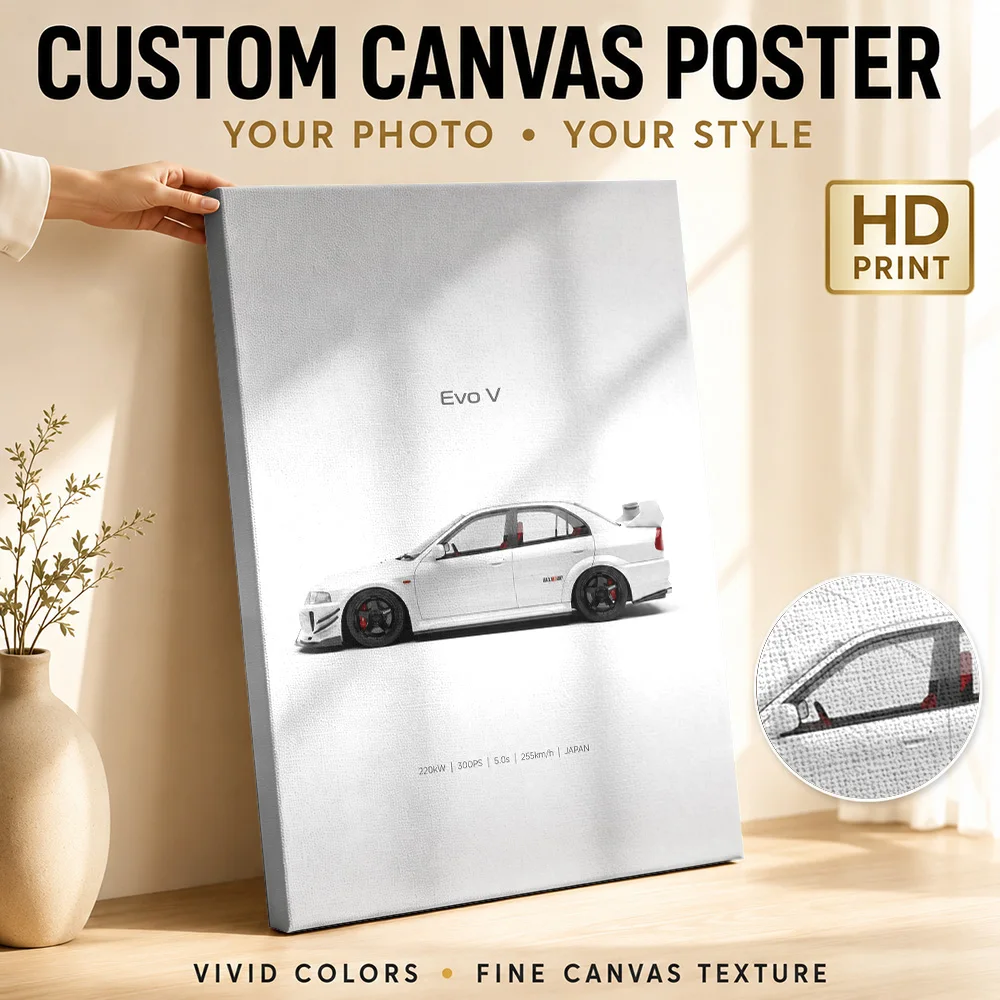 Minimalist Japanese Lancer Evolution V Canvas Print Poster Personalized Photo Modern Gallery Style Canvas Wall Art Garage Decor