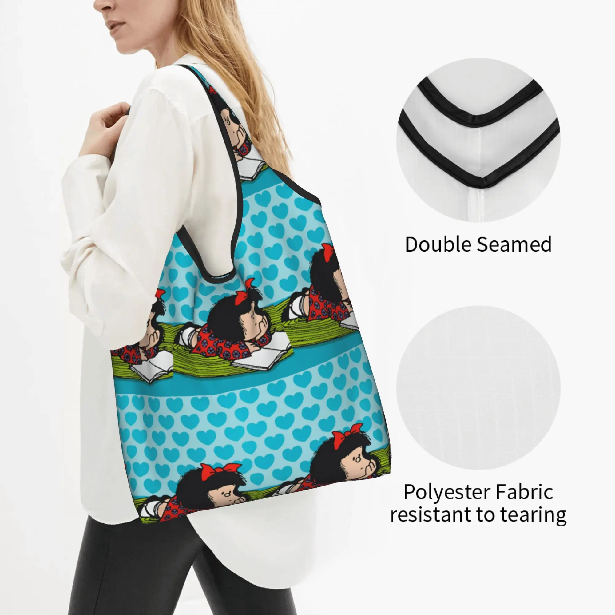 Custom M-Mafaldas Manga Comics Shopping Bags Women Portable Big Capacity Grocery Hot Tote Shopper Bags