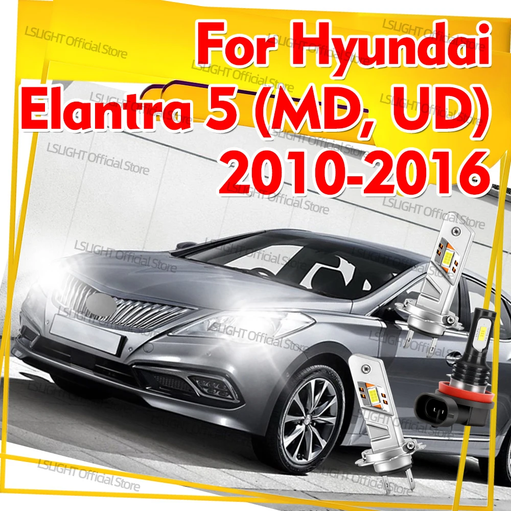 2/6x Front LED Headlights 6000K Fog Bulbs For Hyundai Elantra 5 (MD UD) 2010 2011 2012 2013 2014 2015 2016 High Low Beam 30000LM
