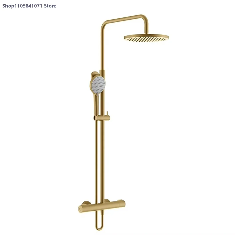 2 Function Thermostatic Brass Shower Set 10 Inch Brushed Gold Exposed Shower System with Diverter Bathroom Faucet