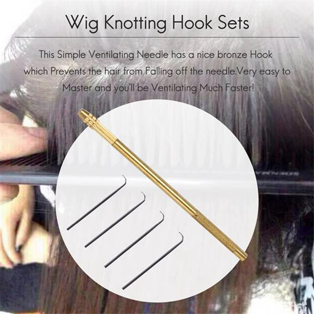 4pcs Ventilating Needles +1 Brasss Holder Making/Repair Lace Wigs Toupee Hairpiece Wig Knotting Hook Sets Beaded Hook