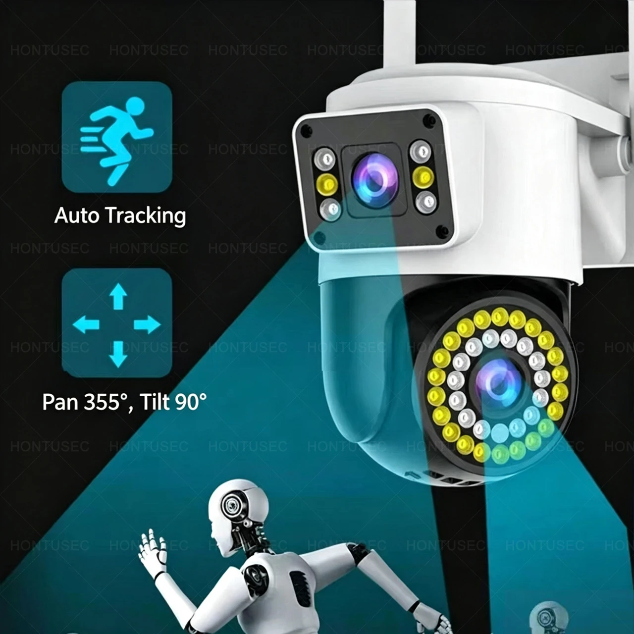 Yoosee 4K 8MP Dual Lens Dual Screens WiFi PTZ Camera Auto Tracking Outdoor Waterproof Color Night Vision Security Camera System