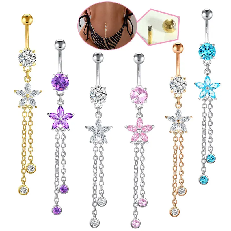 

Stainless Steel long Dangling belly rings for women 14G body navel Piercing Jewelry Belly Button Piercings 50pcs