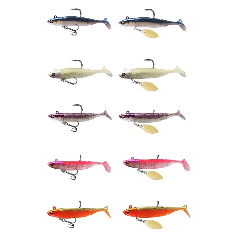 Jig Head Fishing Lures with Sequins/Treble Hook Soft Baits Artificial Swimbait T-Tail Slow Jigging Wobbler ​for Trout