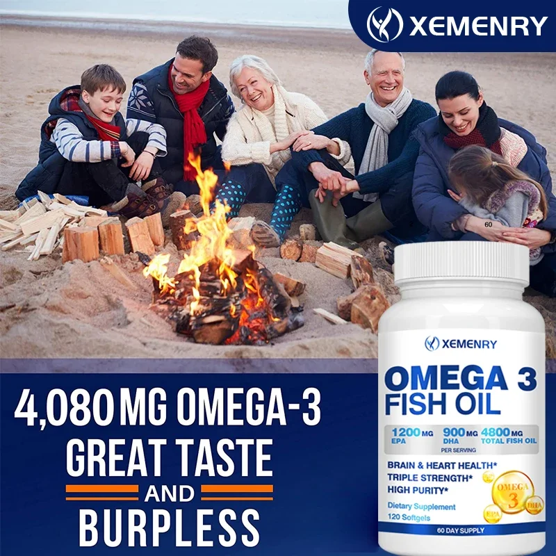 Triple Strength Omega 3 Fish Oil Supplement - Wild Caught and Sustainably Sourced Fish Oil Vitamins with EPA DHA