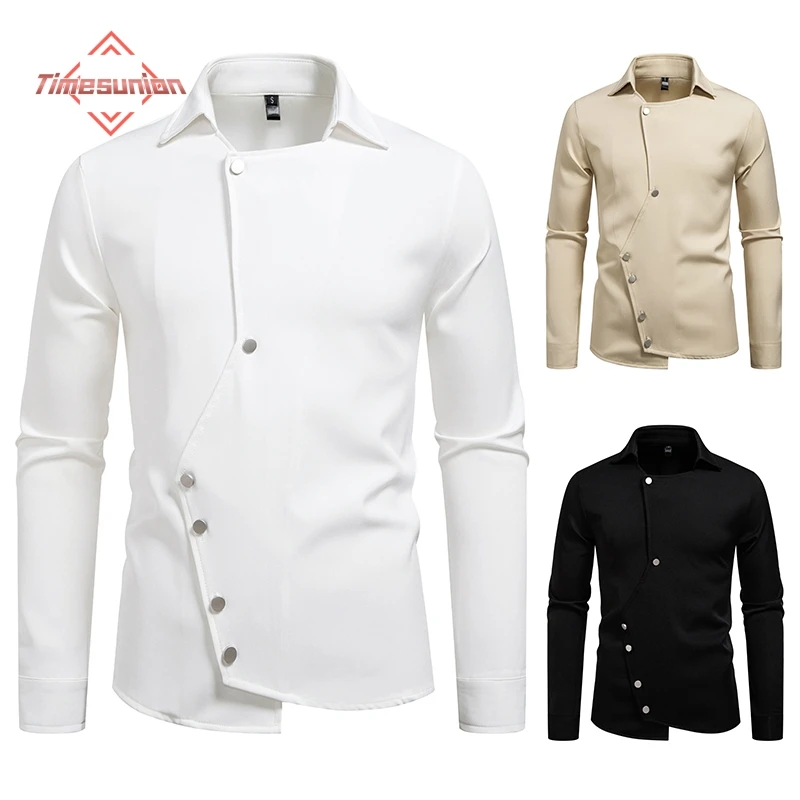 

Мужские классические рубашки с косыми пуговицами, нерегулярная дизайнерская сорочка, винтажная Homme 2026, униформа с длинными рукавами, мужская готическая одежда, топы