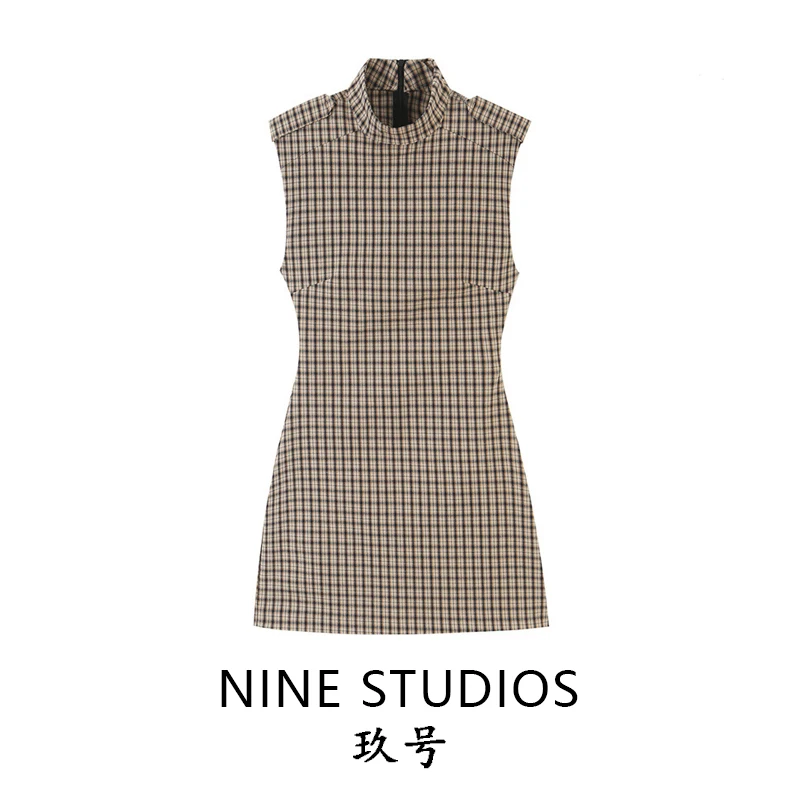 NINE ZAR Women's Plaid Belted Slim Fit Short Sleeve Pants High Waist Short Pants Commute Style Straight Cut