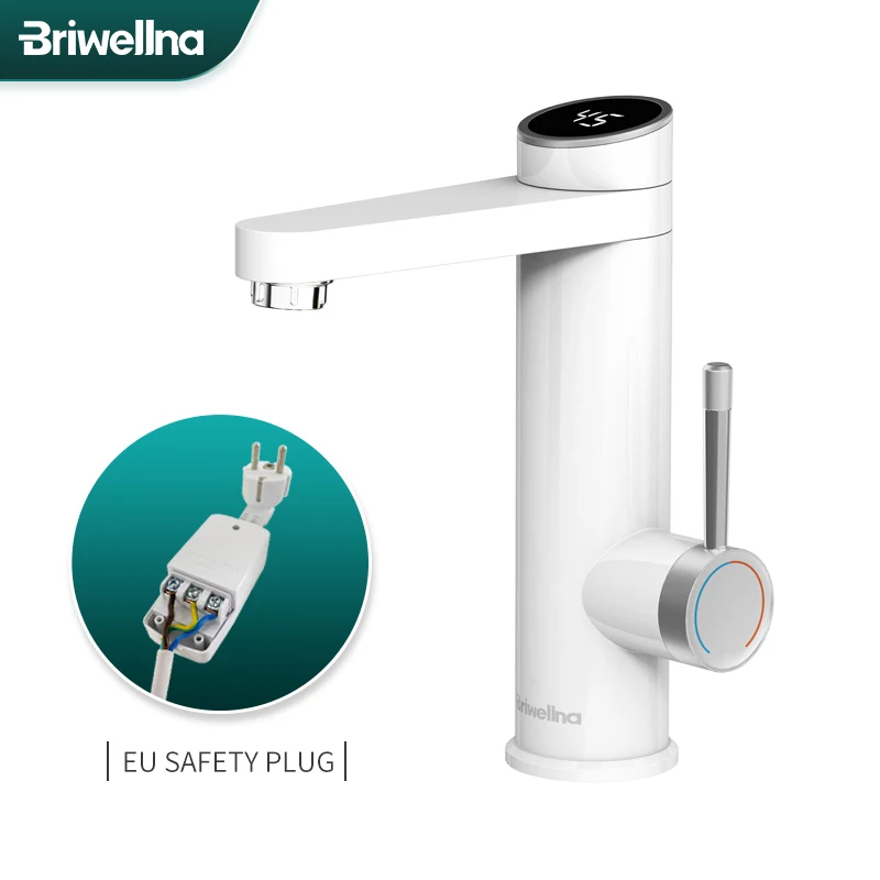 

Briwellna Electric Water Heater 220V Basin Faucet Heated Water Tap 120° Swivel Spout Intelligent Water Heater Mixer Geyser