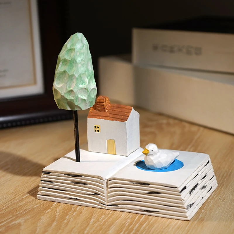

Hand Carved Wooden Mini Sculpture Cute Office Desk Decor Serene Life Ornament