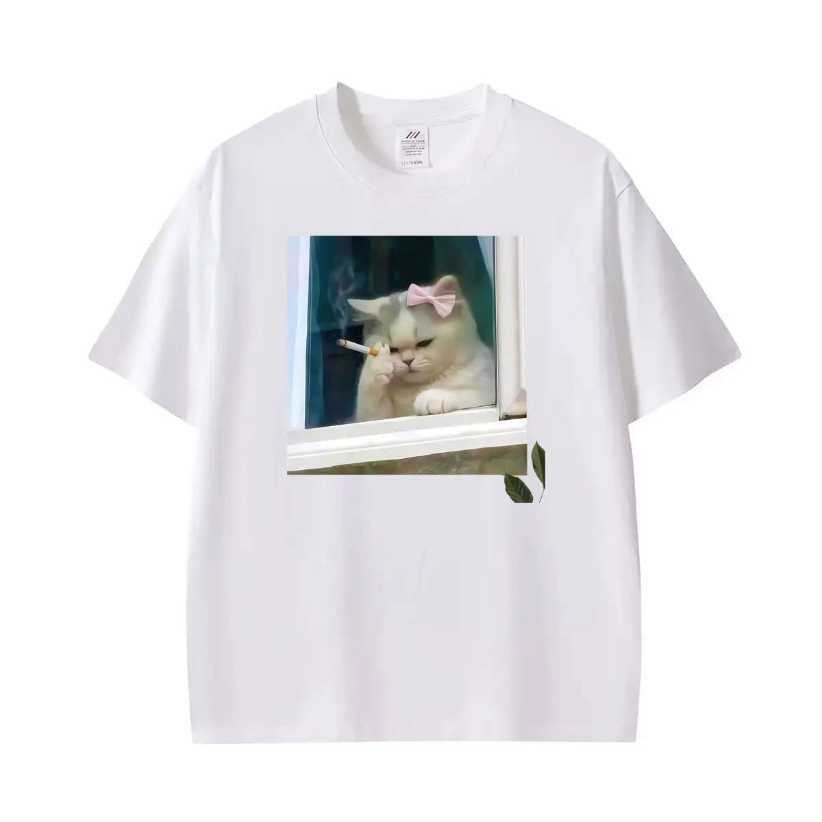 Funny Ironic Stressed Cat Meme Coquette Persian Smoking Humor T-Shirt Men Women Fashion Short Sleeve High Quality Cotton T Shirt