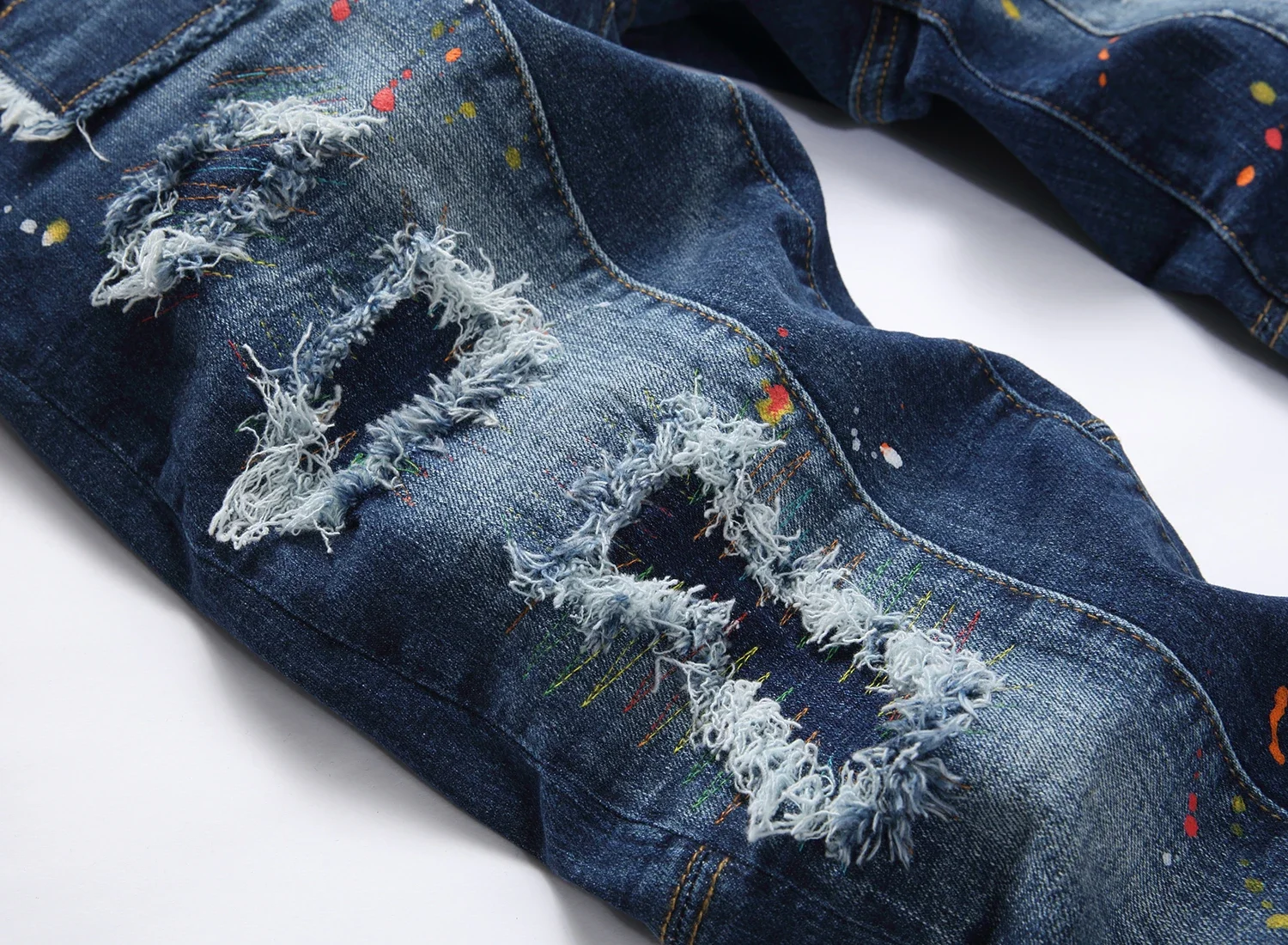 fashion design Men Jeans D2 Biker Moto Designer Patchwork Slim hole Denim Pants Male Trousers button d2 blue JEANS 085