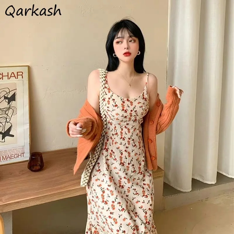 فستان كامي نسائي مزين بالزهور مناسب للترفيه على الطراز الكوري ميدي على شكل حرف a مزاجه سروال قصير لطيف حلو بسيط مكتب السيدات العصرية #5