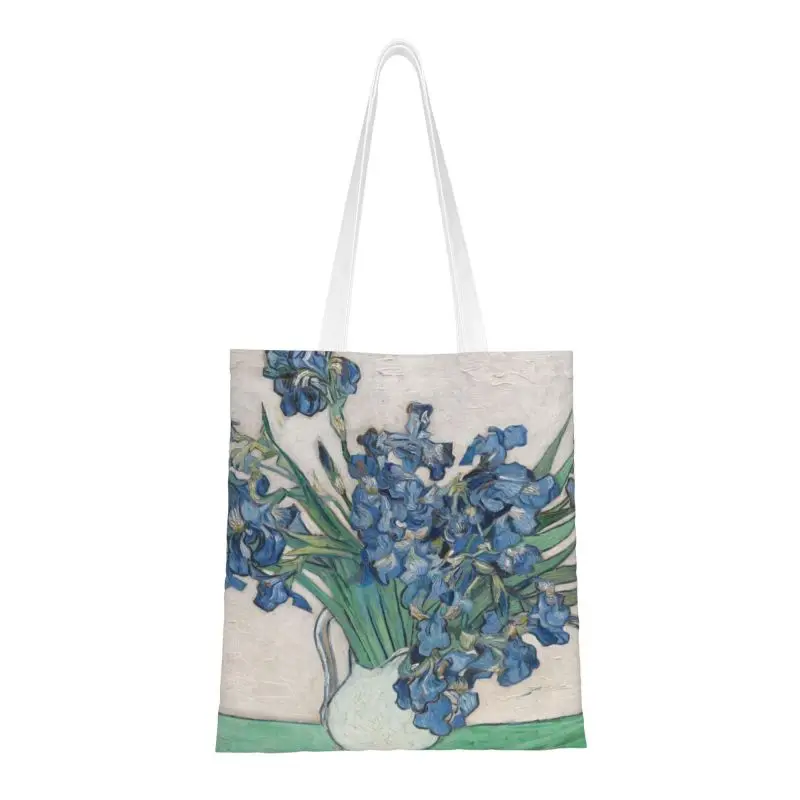 Custom Vincent Van Gogh Irissen Winkelen Canvas Tassen Vrouwen Herbruikbare Kruidenier Art Schilderen Tote Shopper Tassen