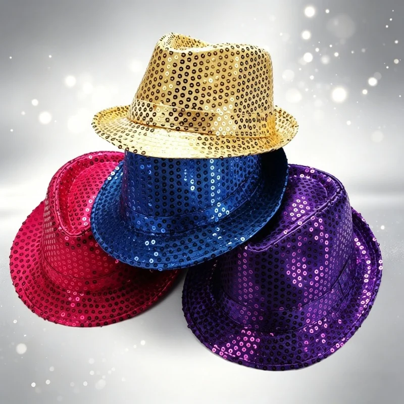 Unisex Pailletten Party Hut Bühne Dance Show Hip Hop Jazz Hut Glitter Cowboy Leistung Kostüm Requisiten Glänzende Perlen Zauberer Kappen – Detail 4