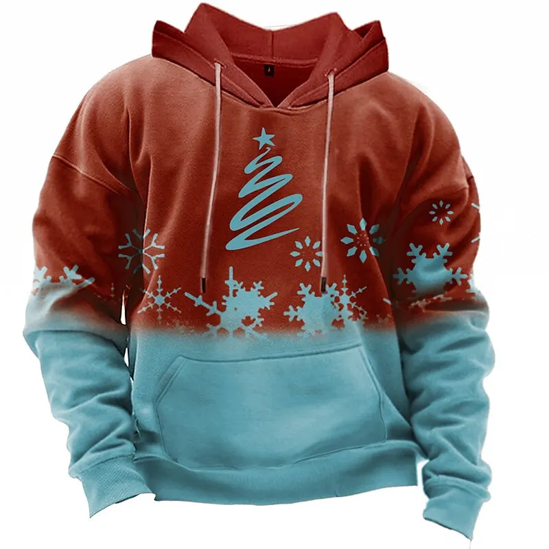 Men's Hoodies Fashion New Year Christmas Tree Printed Sweatshirts For Men Autumn Winter X'mas Clothes Casual Loose Pullover Tops