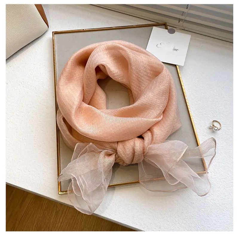 2024 Solid silk wool scarf women hijab pashmina shawls and wraps Luxury Brand Foulard Bandana Bufanda Blanket Scarves Wholesale