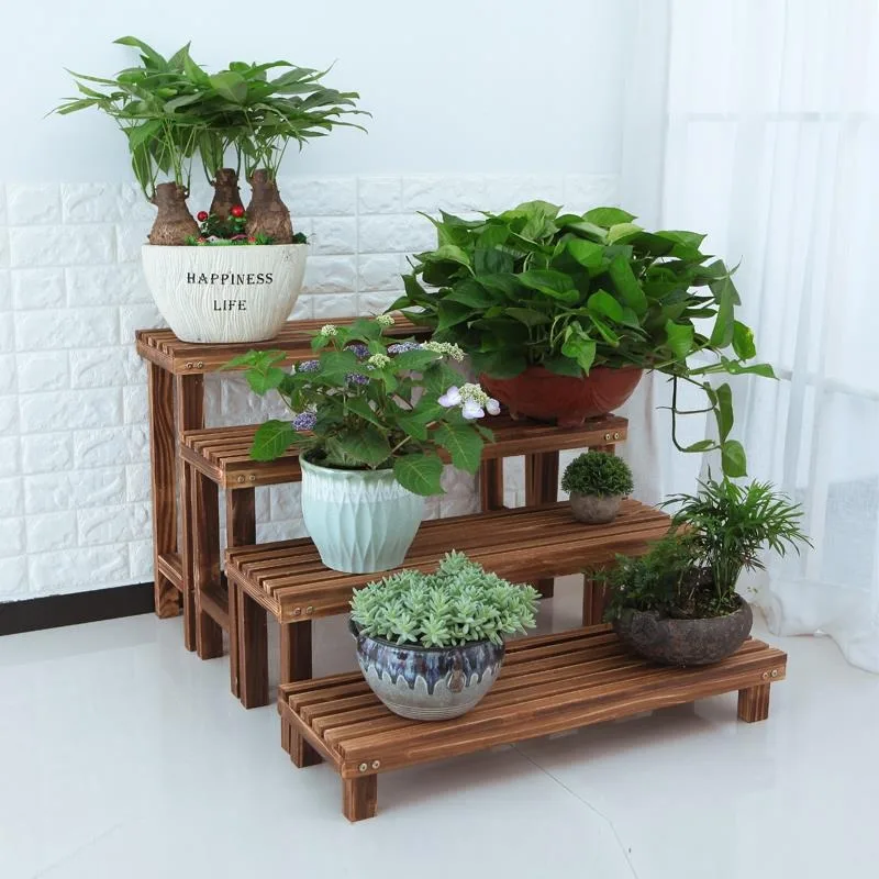 Balcony Freestanding Solid Wood Plant Stand Indoor Outdoor Tiered Modular Display Rack Indoor Plant Rack Flower Stand Furniture