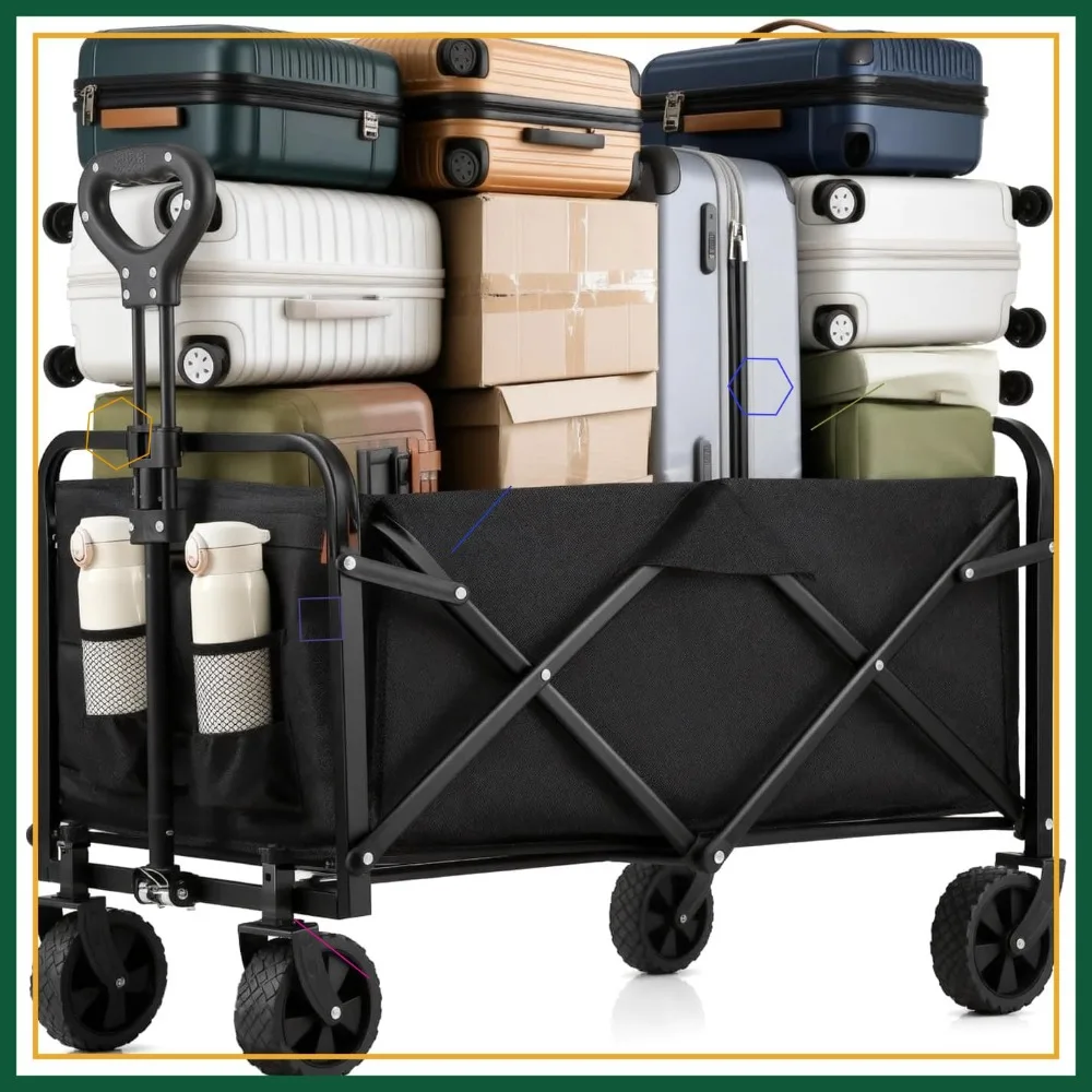 

Collapsible Wagon Cart Foldable 37" L 480lbs Capacity Heavy Duty Beach Shopping Camping Fishing Garden Cart