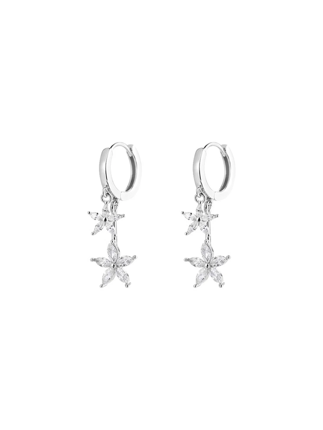 

Premium S925 Sterling Silver Flower CZ Double-Hoop Huggie Earrings | Hypoallergenic | Birthday Holiday Gift Box
