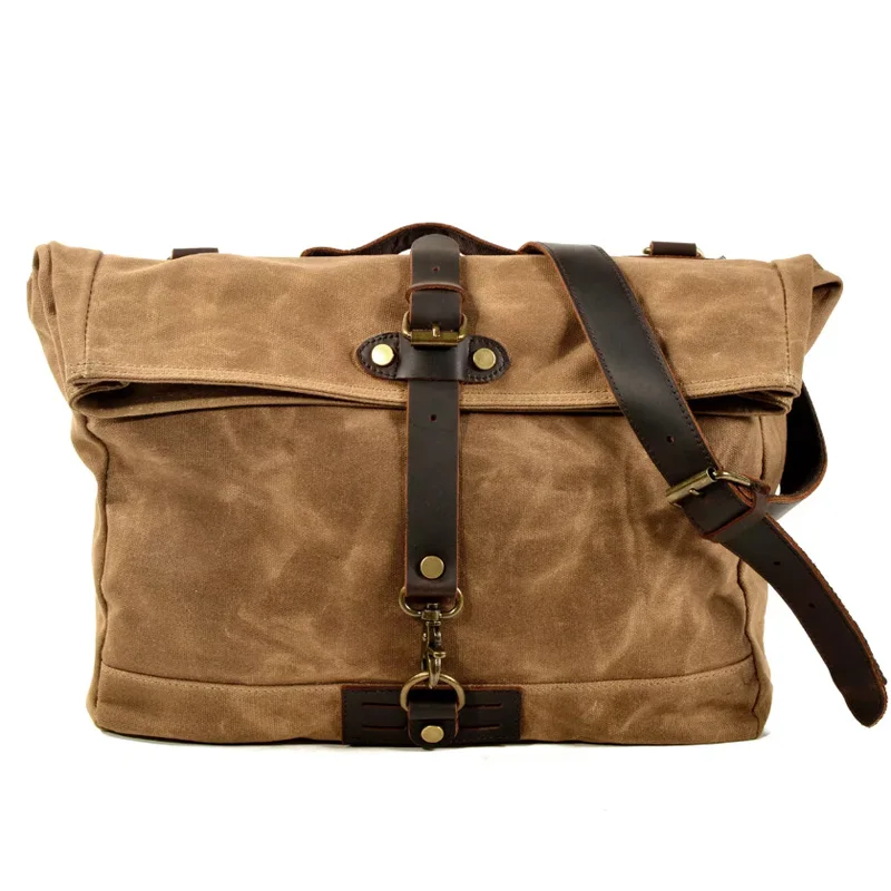 Man Cowhide Crazy Match Canvas Single Package Male Package Business Affairs Leisure Time Portable Oblique Satchel Briefcase