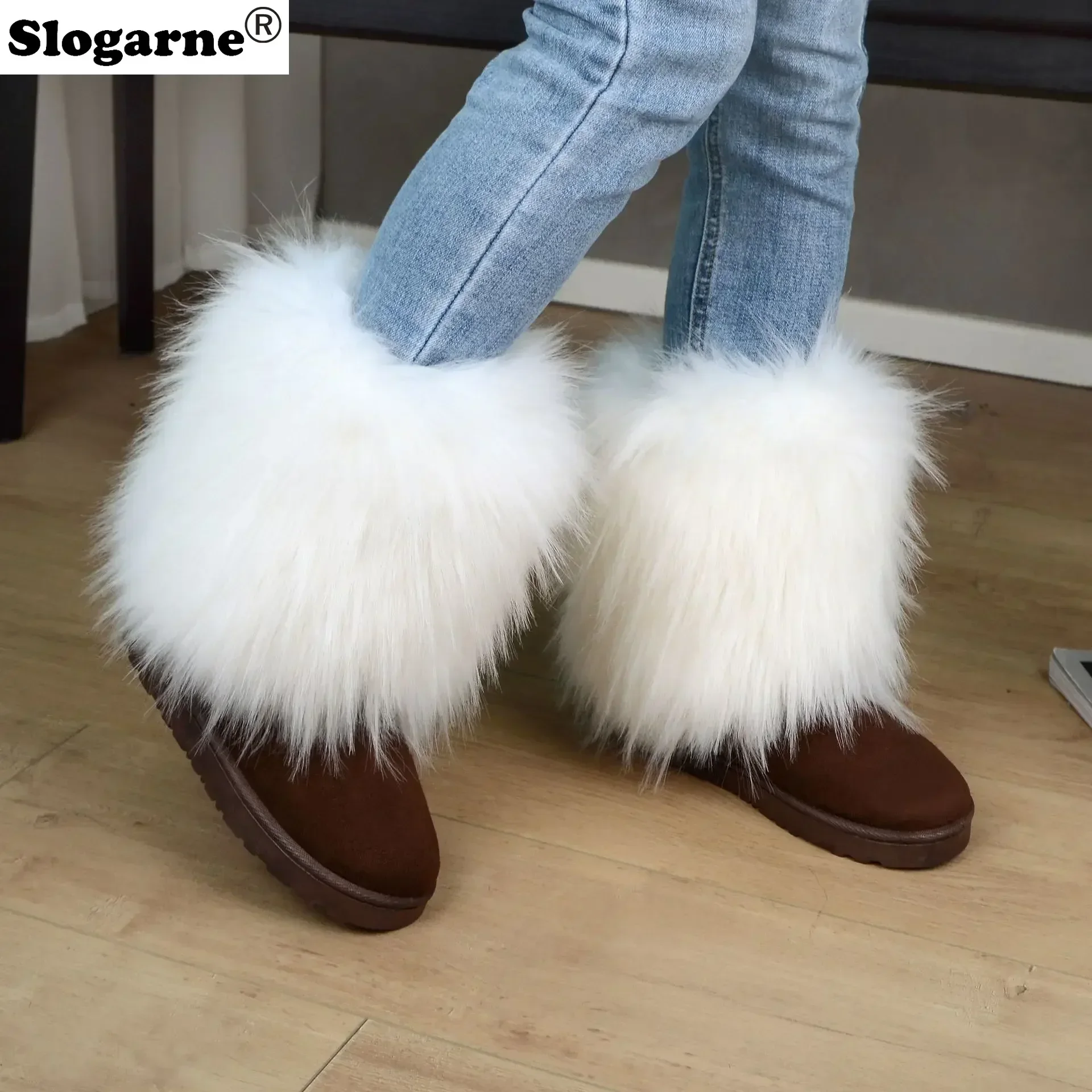 2024 New Fur Snow Boots Women's Winter Outdoor Fluffy Faux Fur Boots Girl Fashion Europe America Thick Sole Furry Platform Shoes