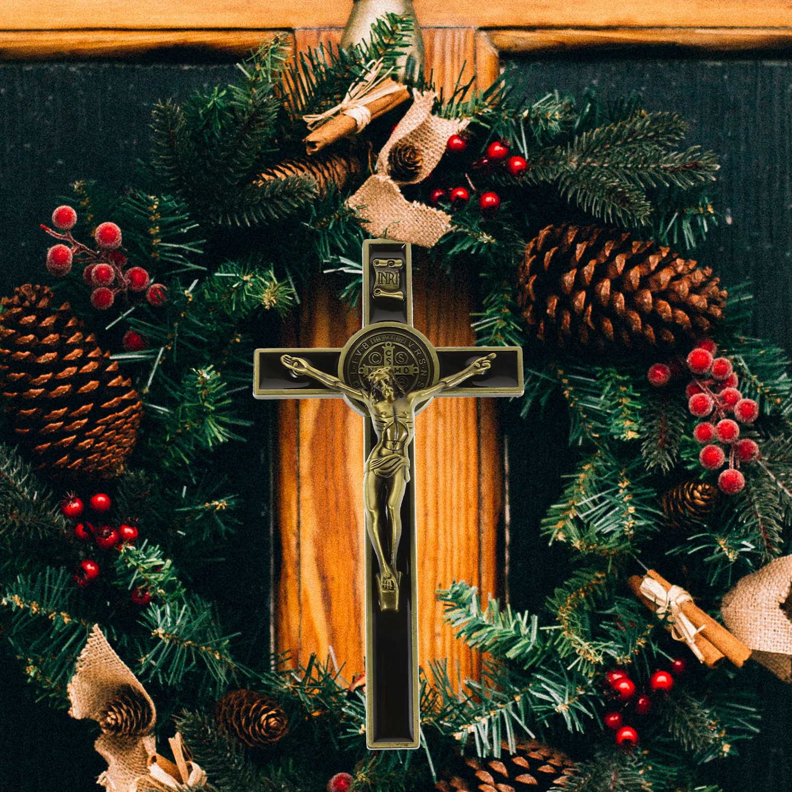 

1pcs Vintage Wall Hanging Ornament Rustic Cross Decor Jesus Zinc Alloy Religious Art Home Office Living Room Decoration