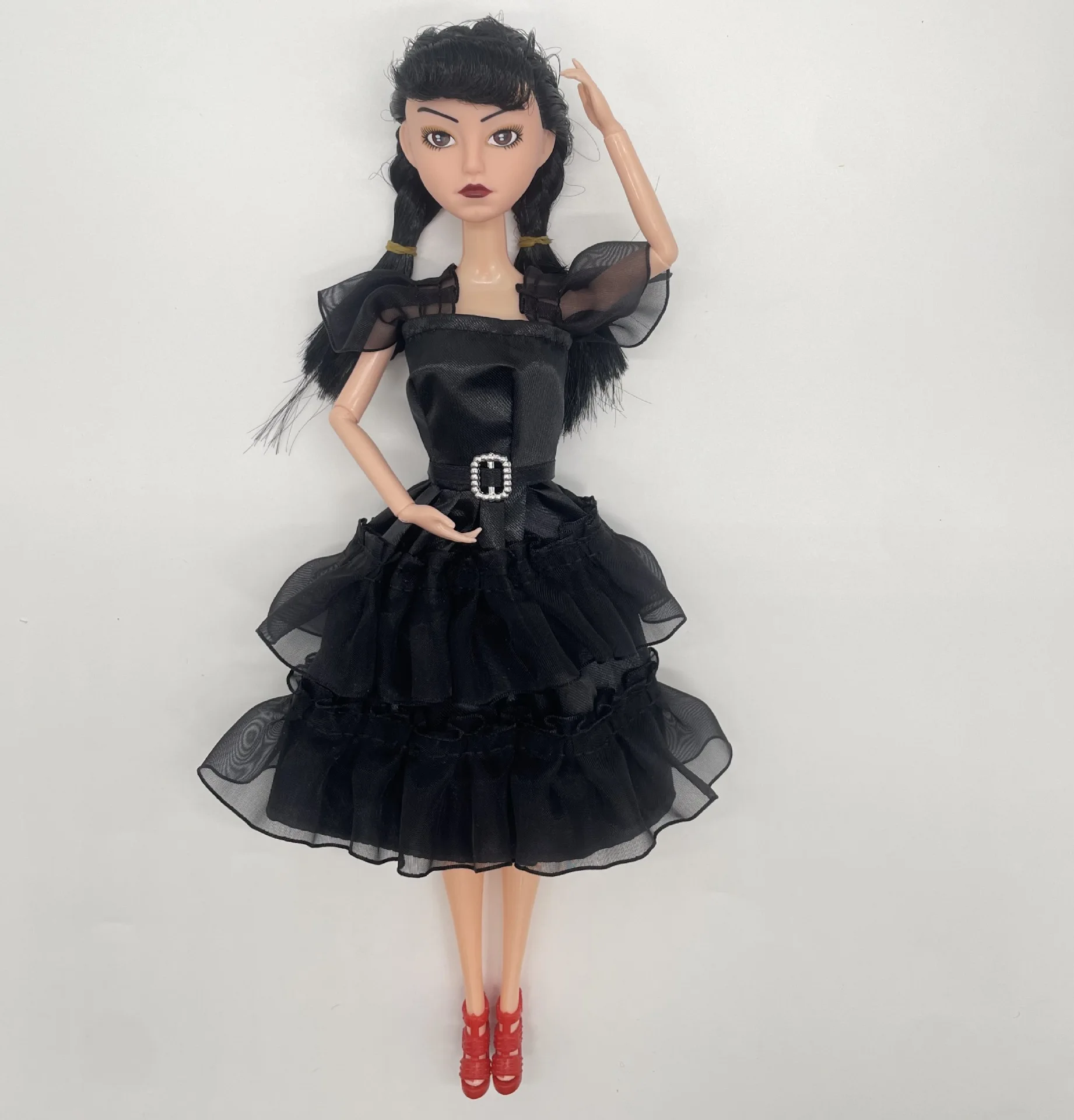 wednesday addams Black Dress Toy Figure Children's Toy Gothic Style Doll Action Figures Short Sleeved Polka Dot Birthday Gift