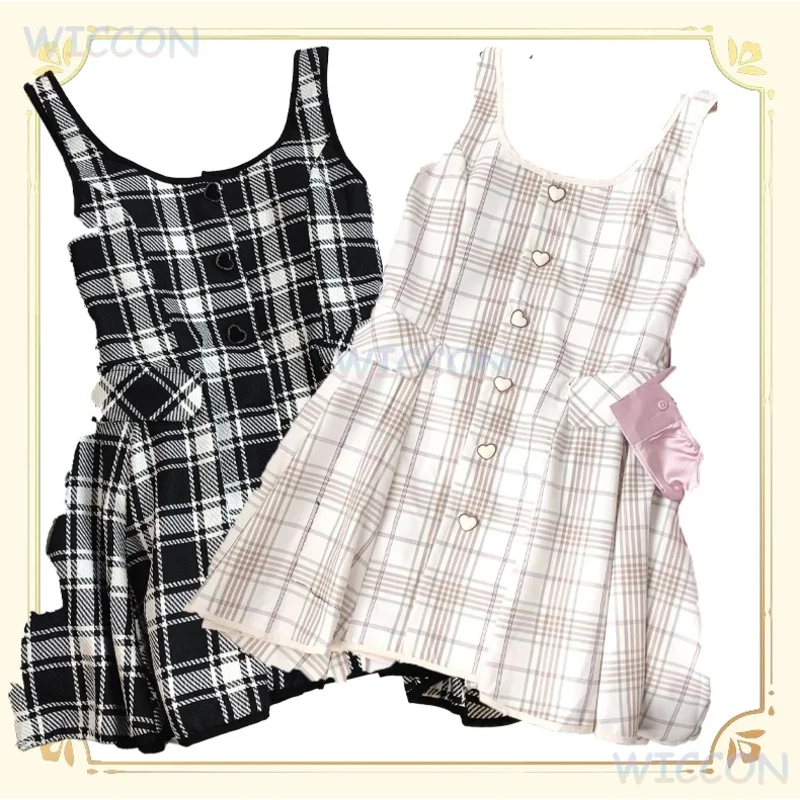 

25COSПнопки на поясе, наряд для косплея, клетчатое платье школьницы с сердцем, милая мода Лолиты JSK ‌ ‌