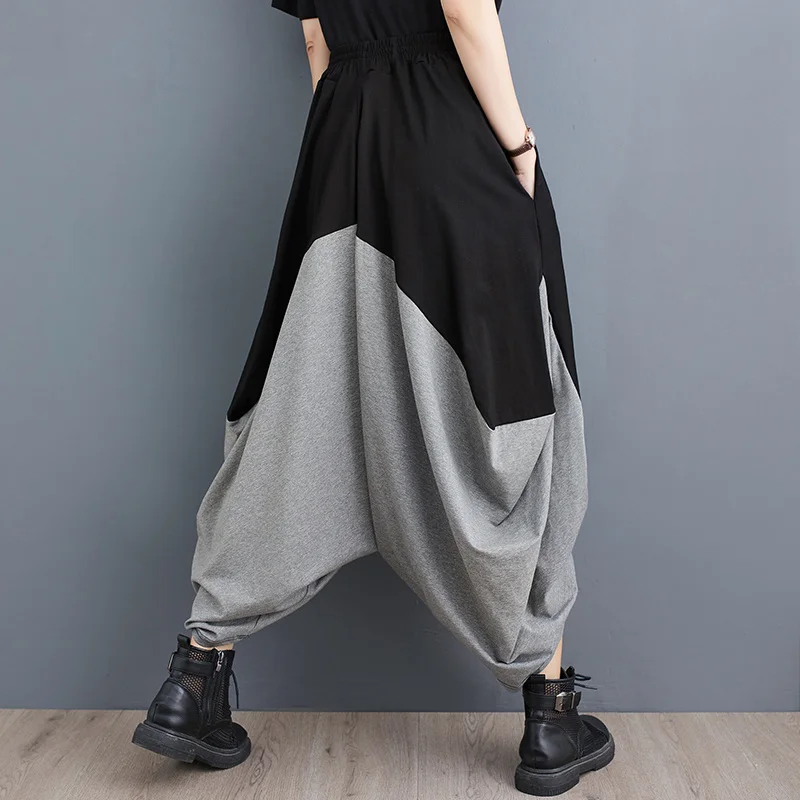 #2905 Spring Summer Streetwear Hip Hop Pants Women Loose Pockets Irregular Cross-pants Femme Calf-length Harem Wide Leg Pants