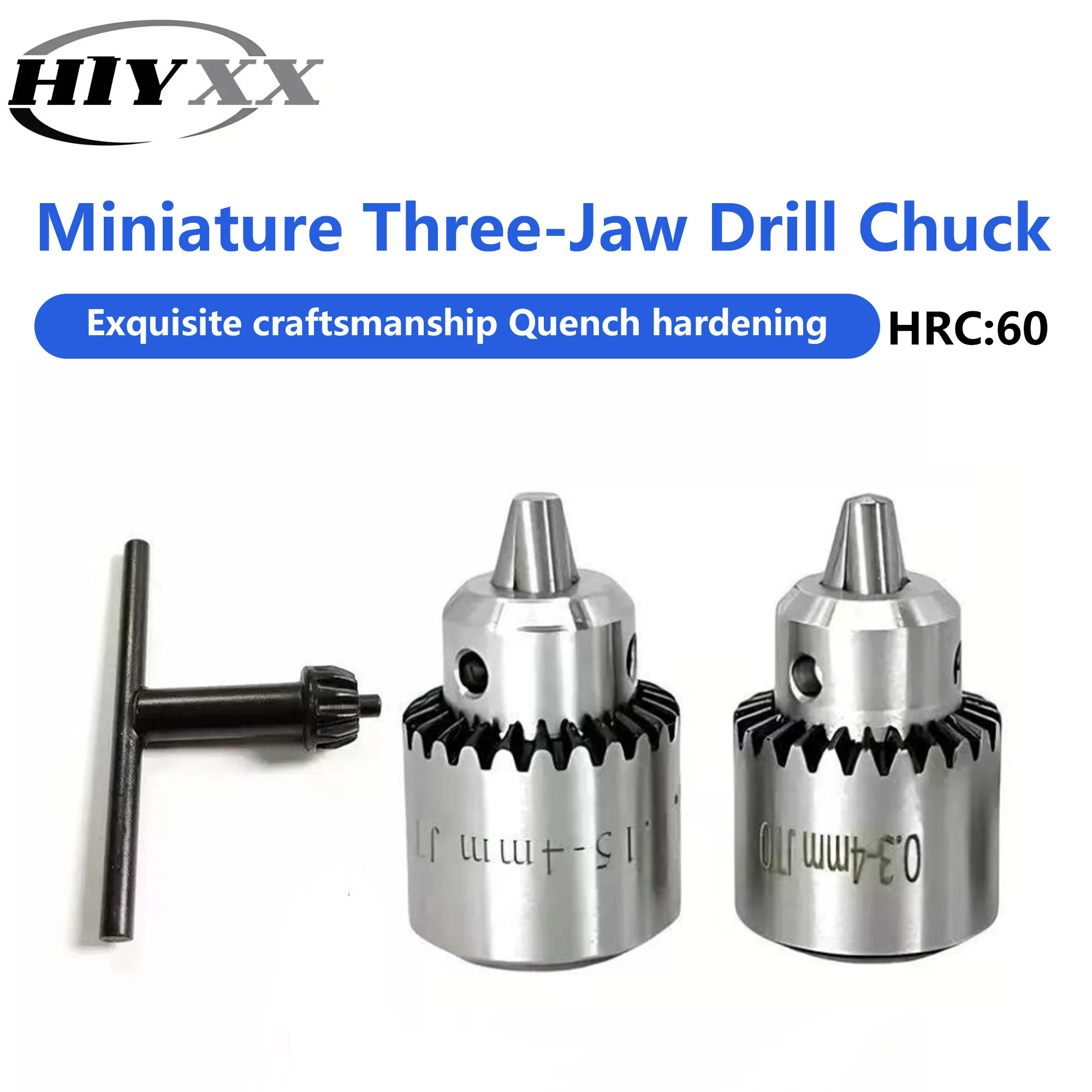 B16/B18 Taper Mount Mini Drill Chuck 3 Jaw Key Type HRC60 Hardened Steel High Accuracy Clamping for Drilling Machine