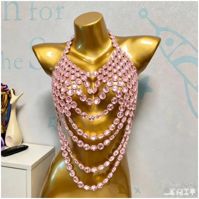 Luxuriöses Großes Kristall-Strass-Bodytop mit Neckholder und Mehrschichtigen Fransen, Sexy Kristall-Bodychain-Weste für Festivals – Detail 6