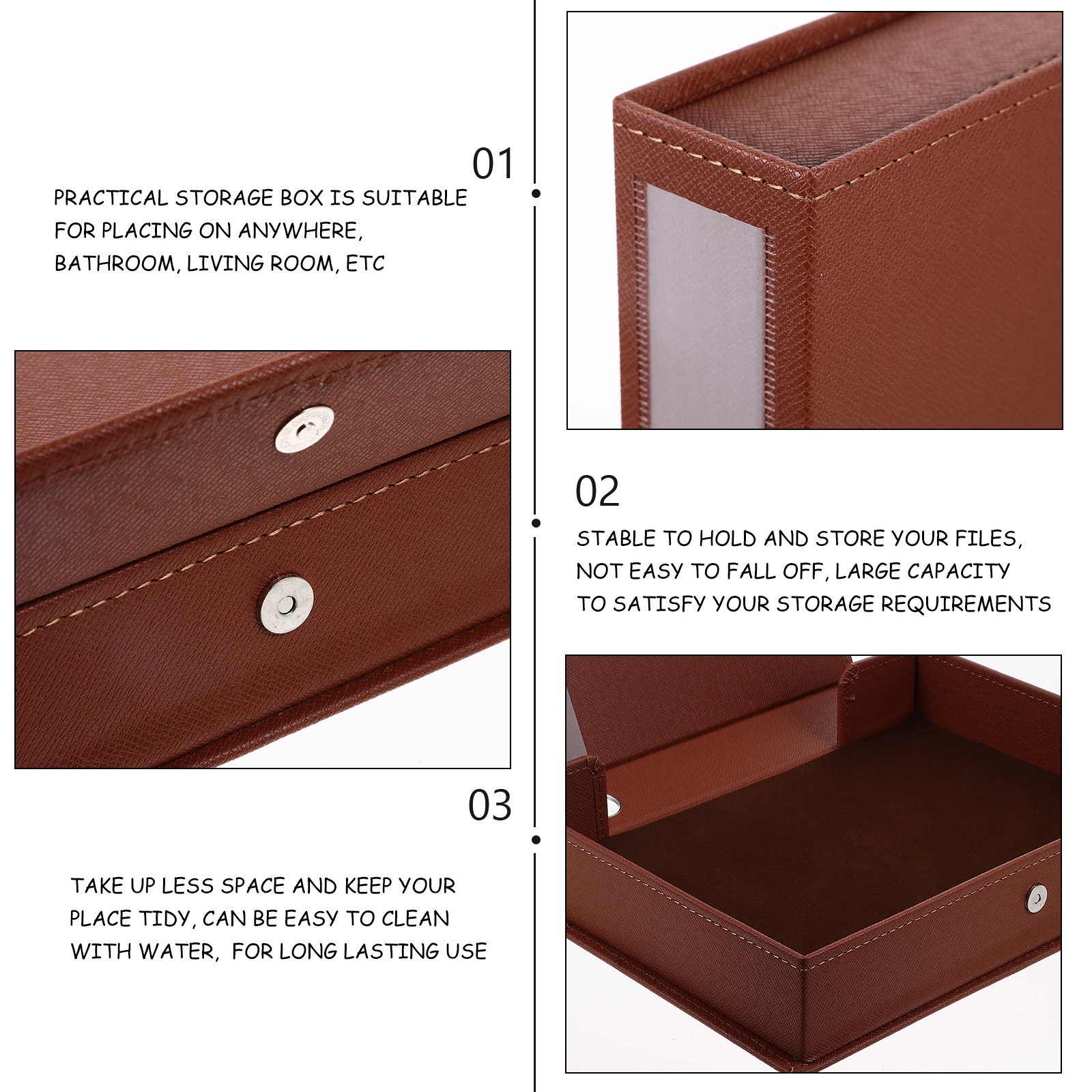 

Brown PU A4 Document File Folder Storage ganizer Box for Office Desktop Contract Archive Records Holder Large Capacity