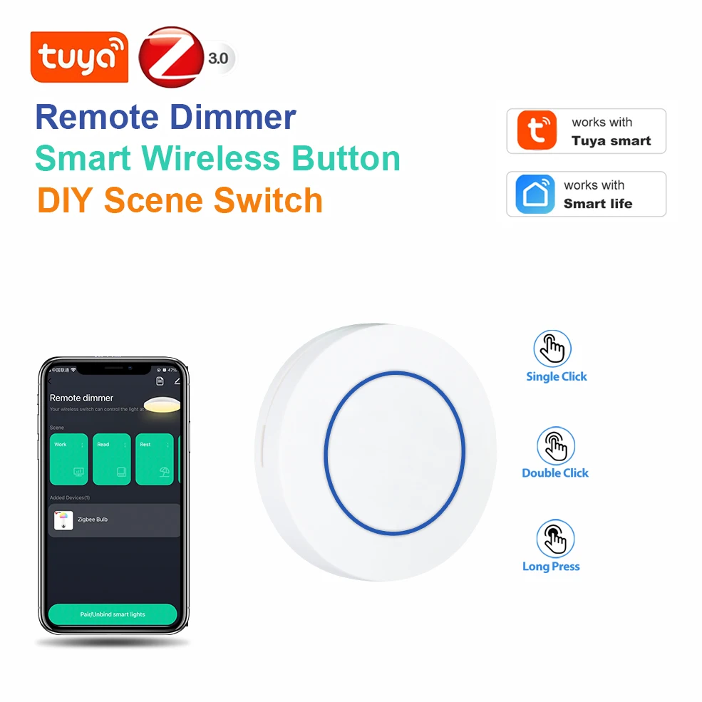 Tuya Zigbee Smart Button Scene Switch Smart Life Wireless Remote One Key Controller Smart Home Automation Scenerio Switch Dimmer